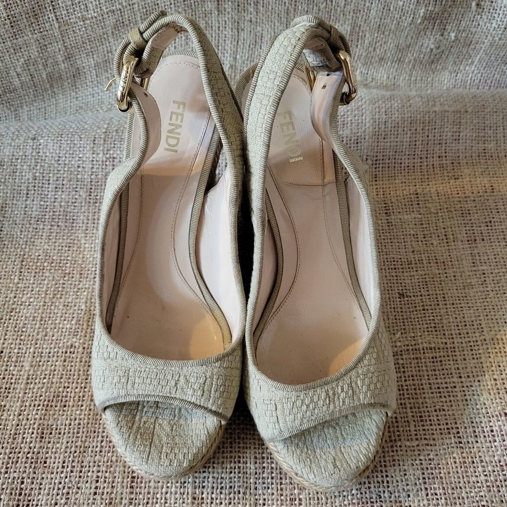 FENDI Logo Wedge Espadrilles 36
